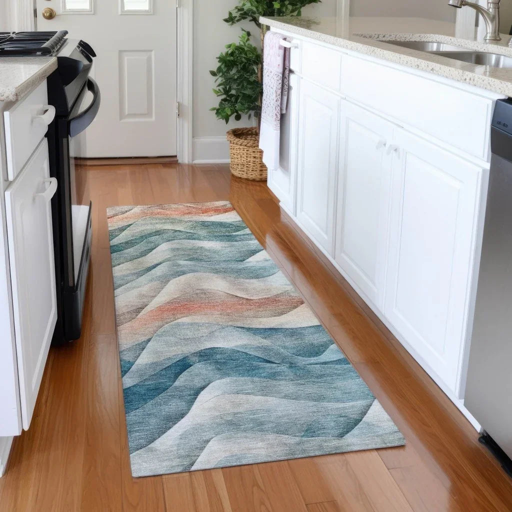 LOOMLAN Rugs Lyrette Teal Washable Indoor-Outdoor Rug