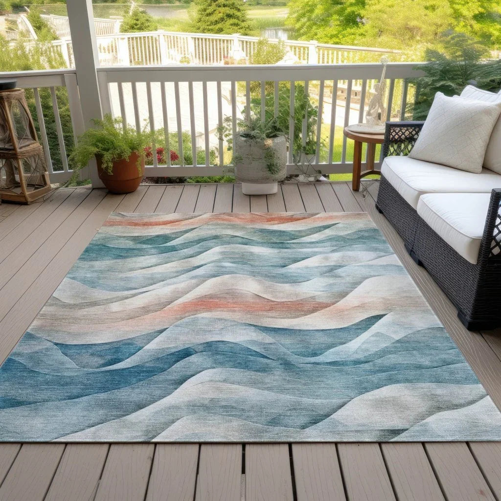 LOOMLAN Rugs Lyrette Teal Washable Indoor-Outdoor Rug