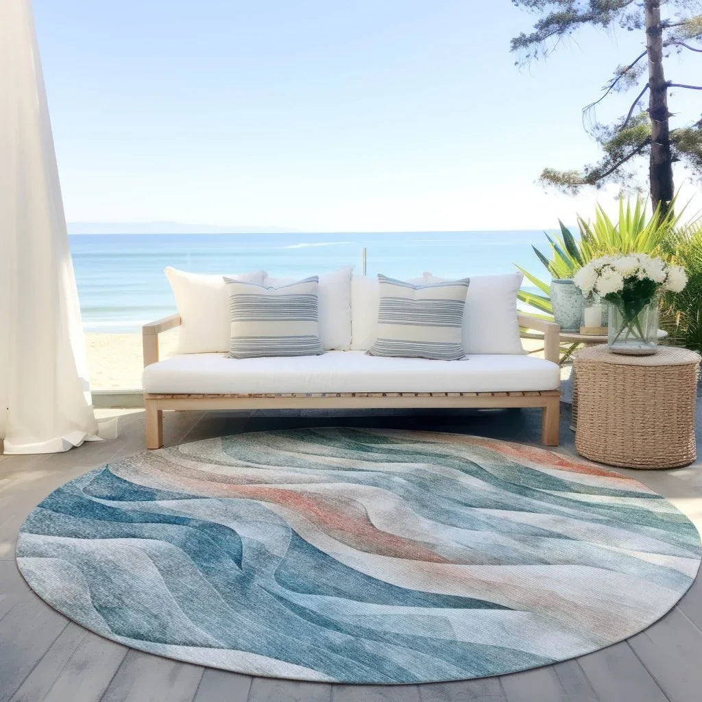 LOOMLAN Rugs Lyrette Teal Washable Indoor-Outdoor Rug