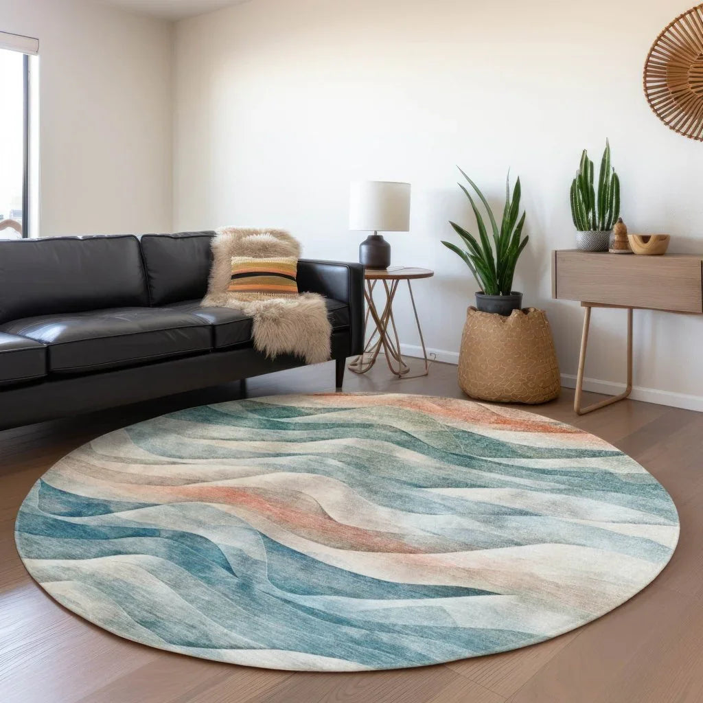 LOOMLAN Rugs Lyrette Teal Washable Indoor-Outdoor Rug