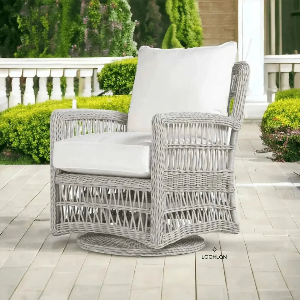 Mackinac Wicker Patio Loveseat Swivel Chair Table Set - LOOMLAN - Lloyd Flanders - Outdoor Lounge Sets