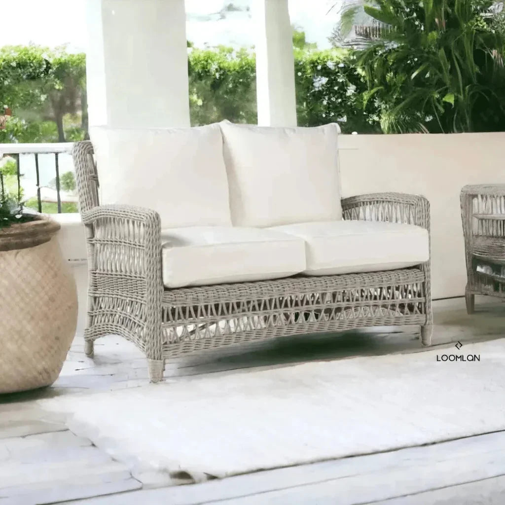 Mackinac Wicker Patio Loveseat Swivel Chair Table Set - LOOMLAN - Lloyd Flanders - Outdoor Lounge Sets