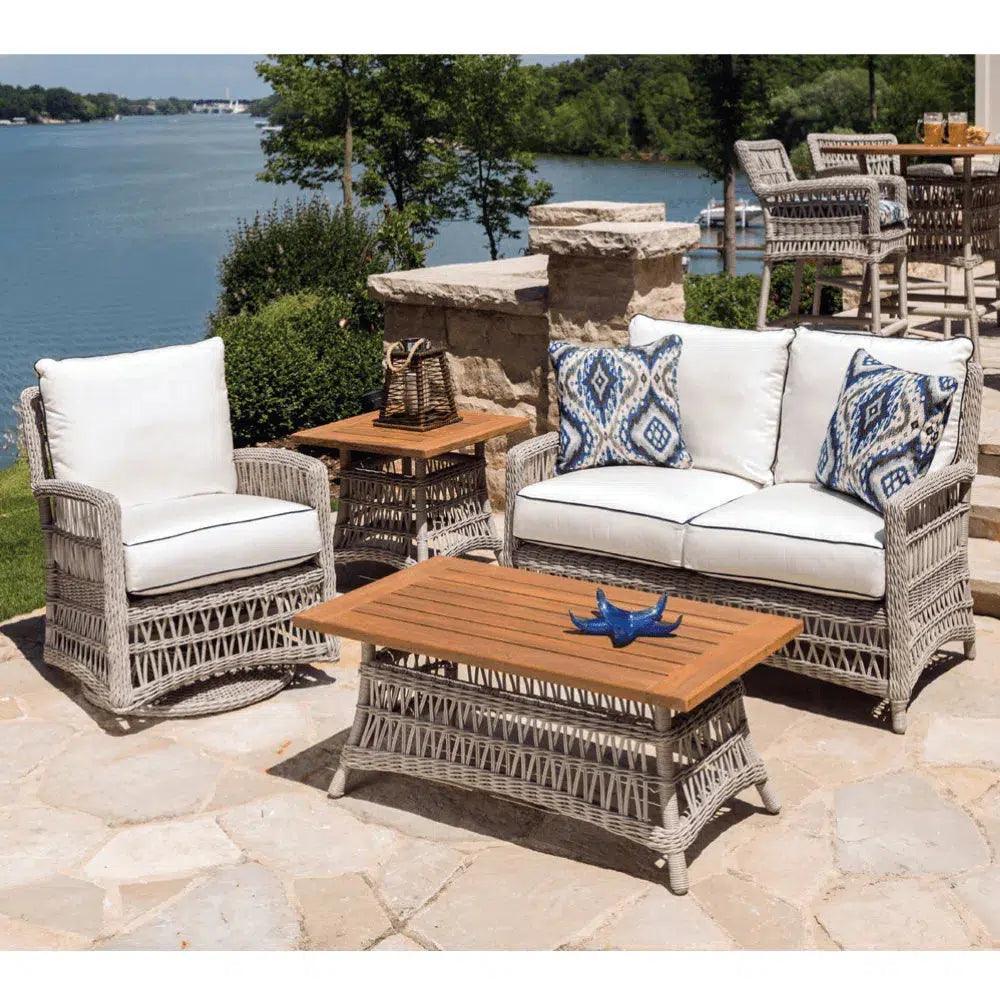 Mackinac Wicker Patio Loveseat Swivel Chair Table Set - LOOMLAN - Lloyd Flanders - Outdoor Lounge Sets