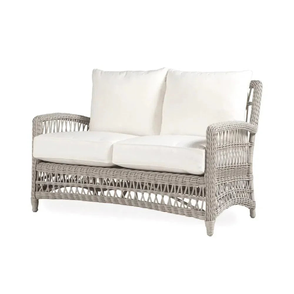 Mackinac Wicker Patio Loveseat Swivel Chair Table Set - LOOMLAN - Lloyd Flanders - Outdoor Lounge Sets