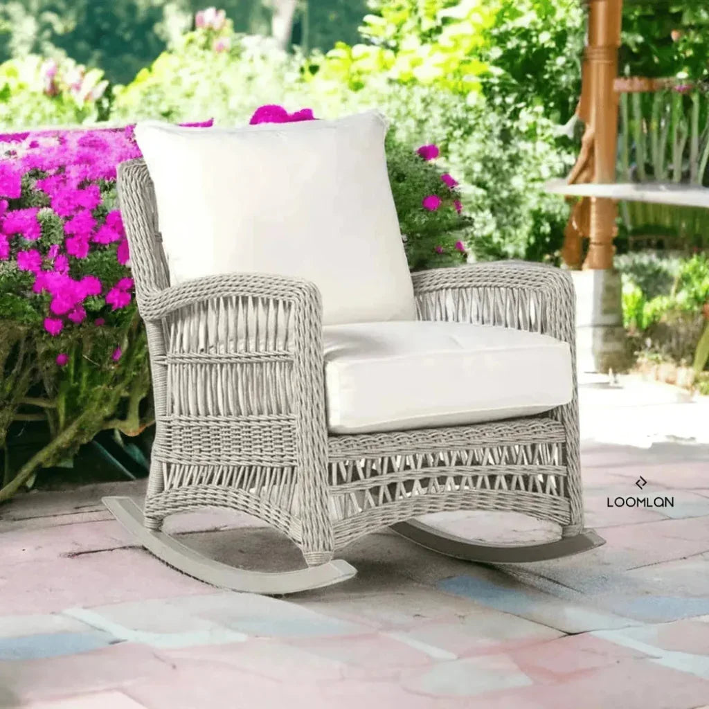 Lloyd Flanders Mackinac Wicker Rocking Porch Lounge Set Cushions