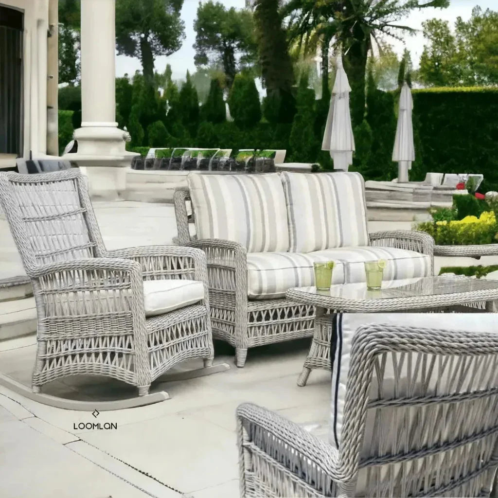 Lloyd Flanders Mackinac Wicker Rocking Porch Lounge Set Cushions