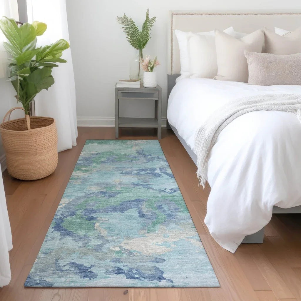 LOOMLAN Rugs Magnara Blue Washable Indoor-Outdoor Rug