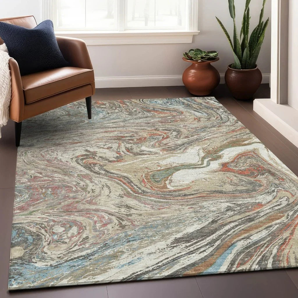 LOOMLAN Rugs Malika Beige Washable Indoor-Outdoor Rug