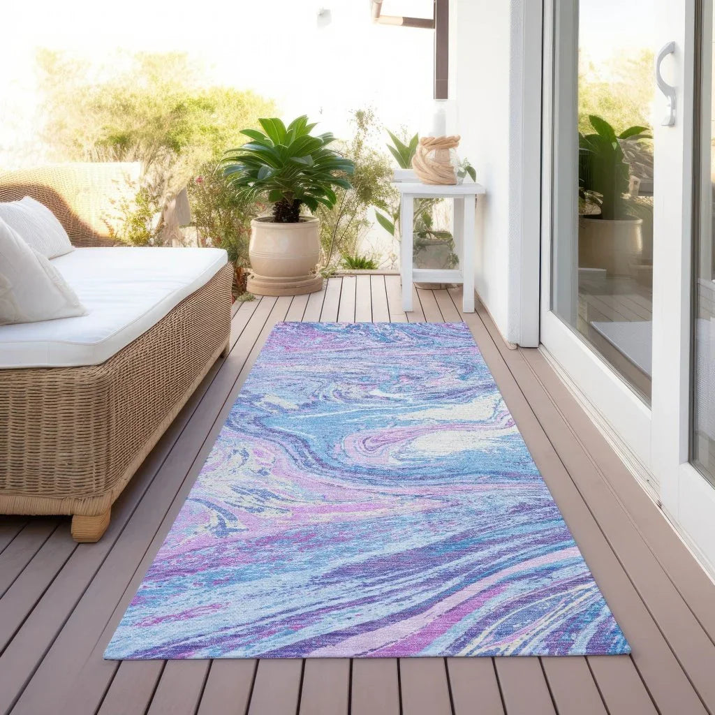 LOOMLAN Rugs Malika Blue Washable Indoor-Outdoor Rug