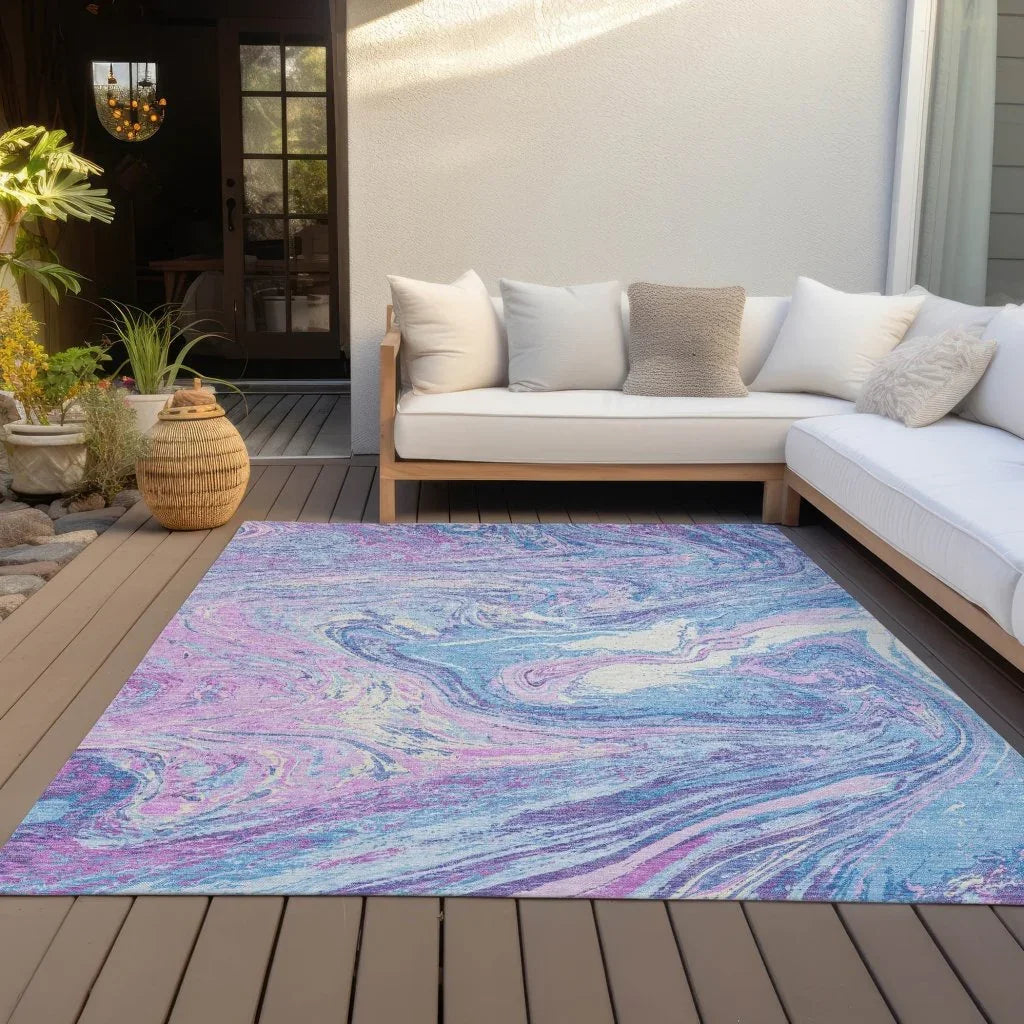 LOOMLAN Rugs Malika Blue Washable Indoor-Outdoor Rug