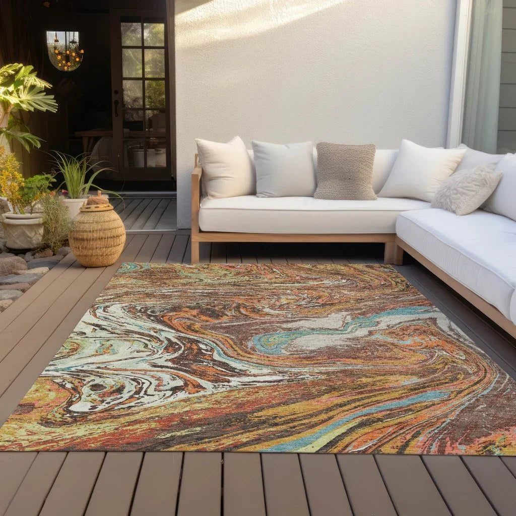 LOOMLAN Rugs Malika Brown Washable Indoor-Outdoor Rug