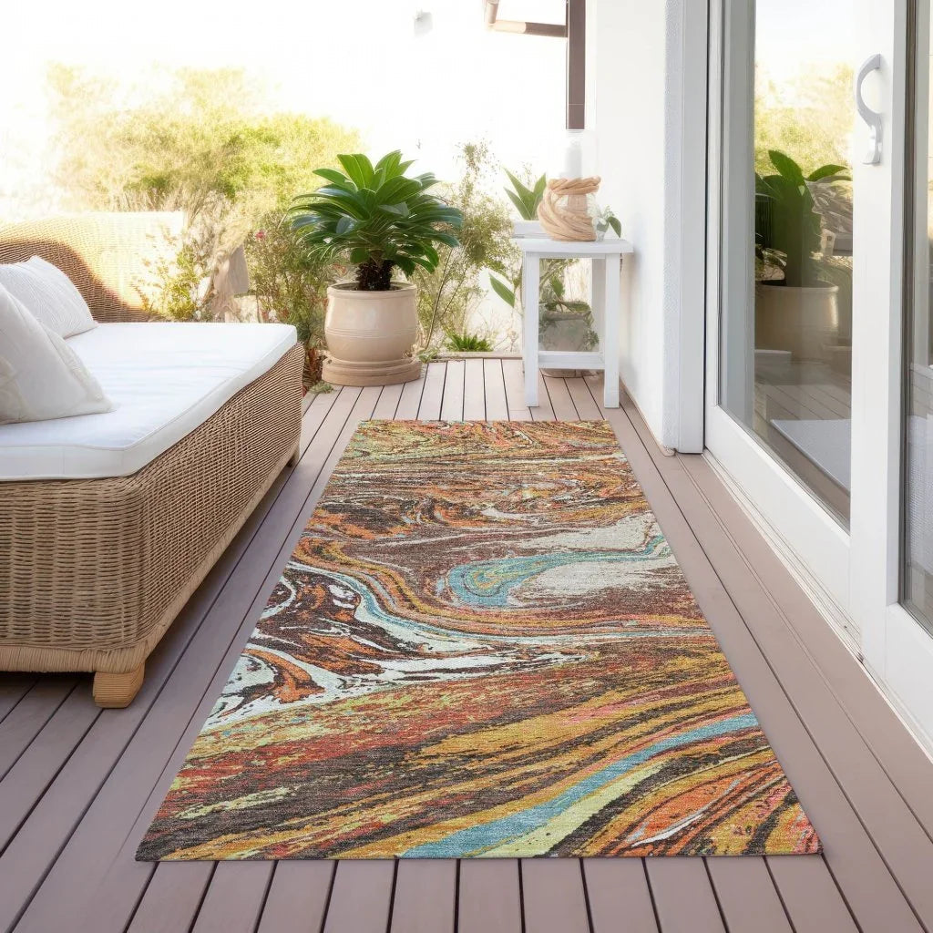 LOOMLAN Rugs Malika Brown Washable Indoor-Outdoor Rug