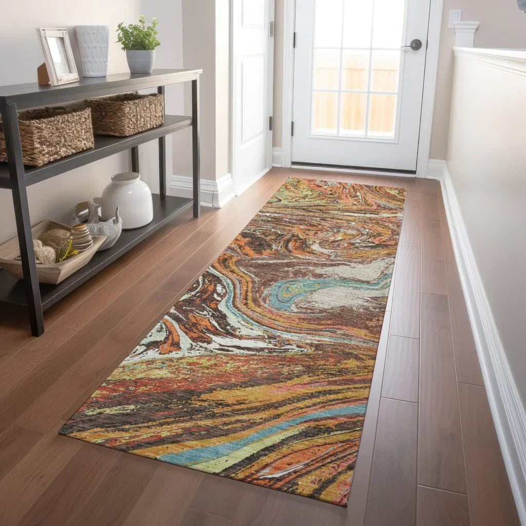 LOOMLAN Rugs Malika Brown Washable Indoor-Outdoor Rug