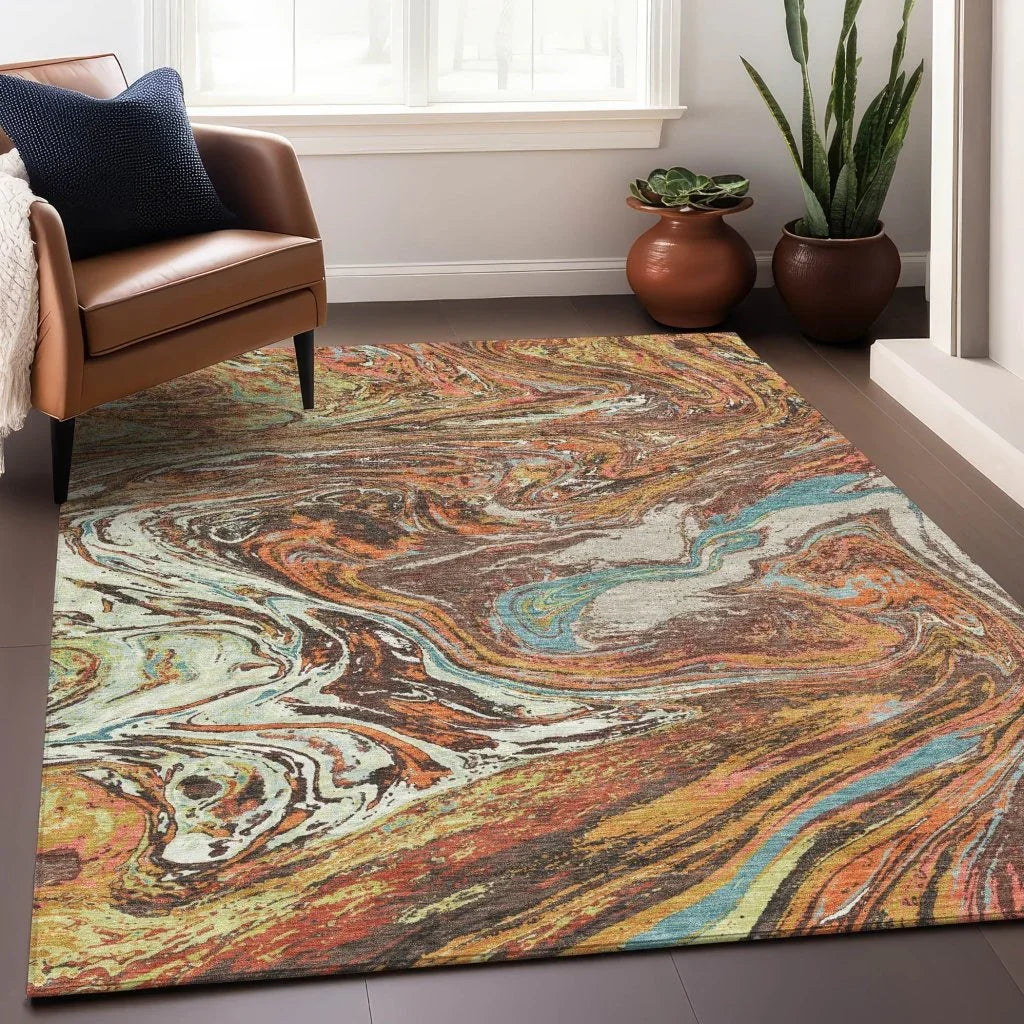 LOOMLAN Rugs Malika Brown Washable Indoor-Outdoor Rug