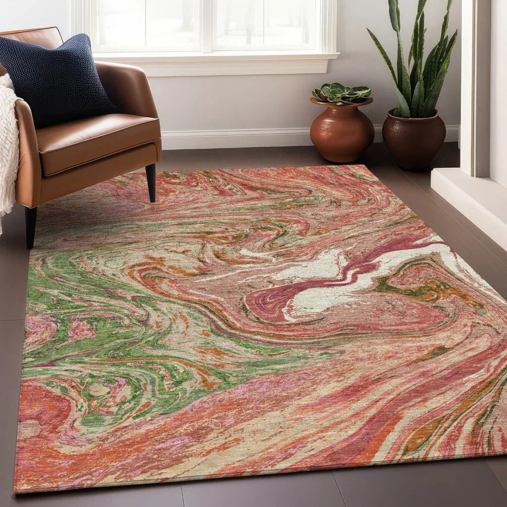 LOOMLAN Rugs Malika Coral Washable Indoor-Outdoor Rug