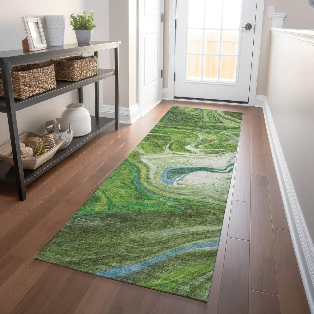LOOMLAN Rugs Malika Green Washable Indoor-Outdoor Rug
