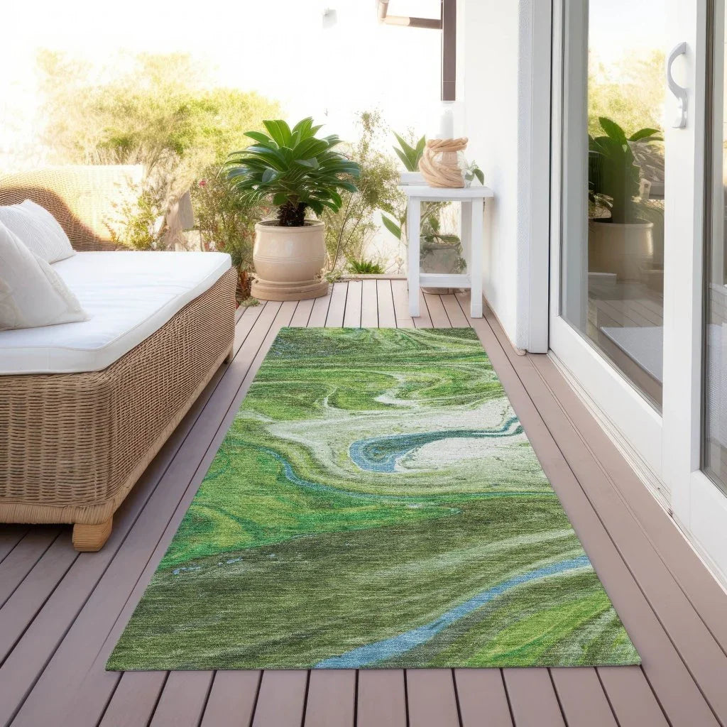 LOOMLAN Rugs Malika Green Washable Indoor-Outdoor Rug