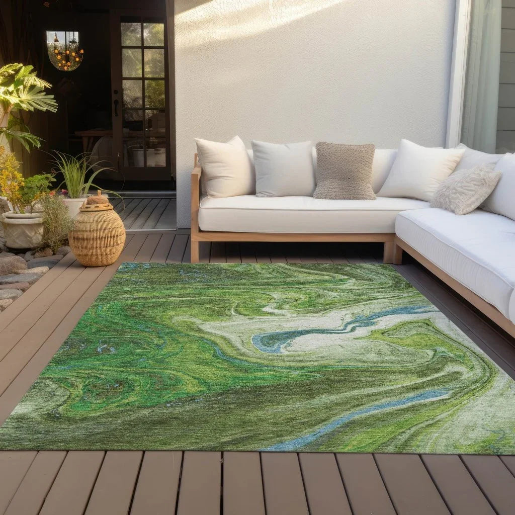 LOOMLAN Rugs Malika Green Washable Indoor-Outdoor Rug