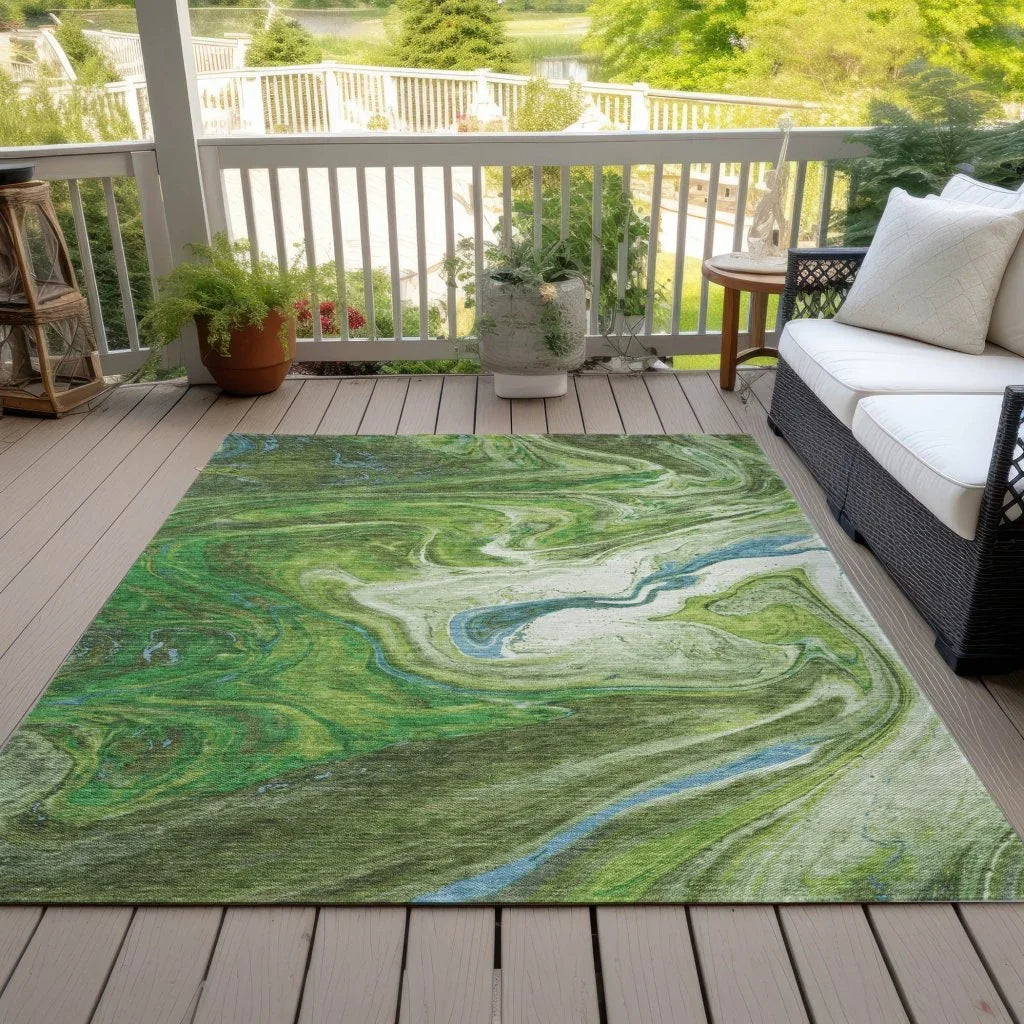LOOMLAN Rugs Malika Green Washable Indoor-Outdoor Rug