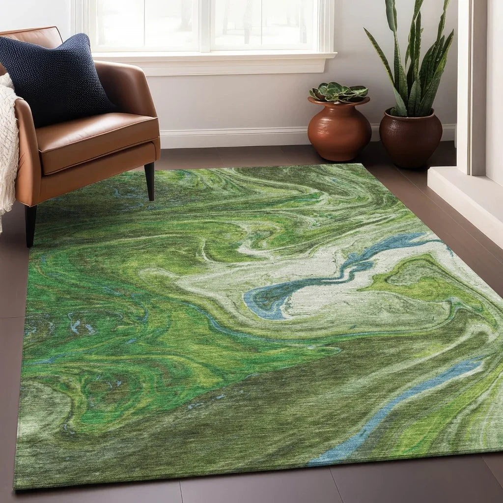 LOOMLAN Rugs Malika Green Washable Indoor-Outdoor Rug