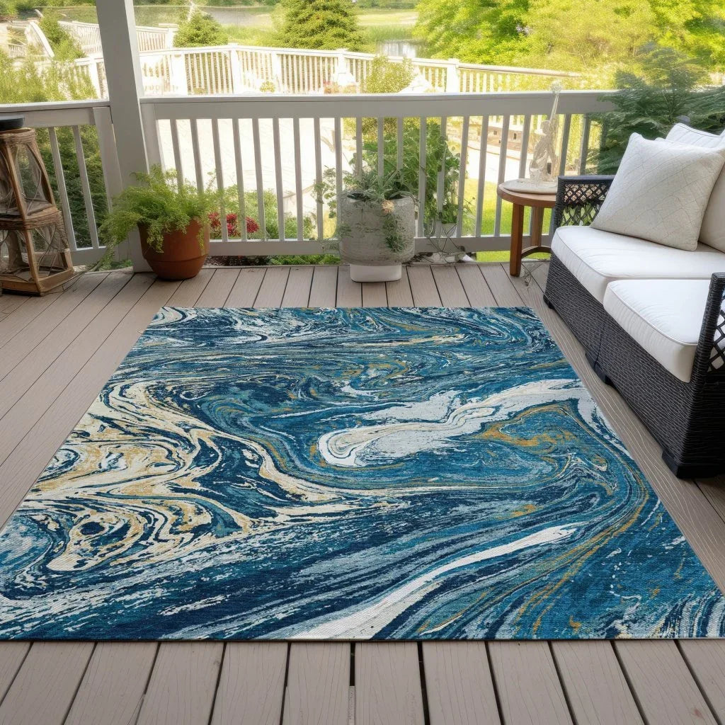 LOOMLAN Rugs Malika Navy Washable Indoor-Outdoor Rug