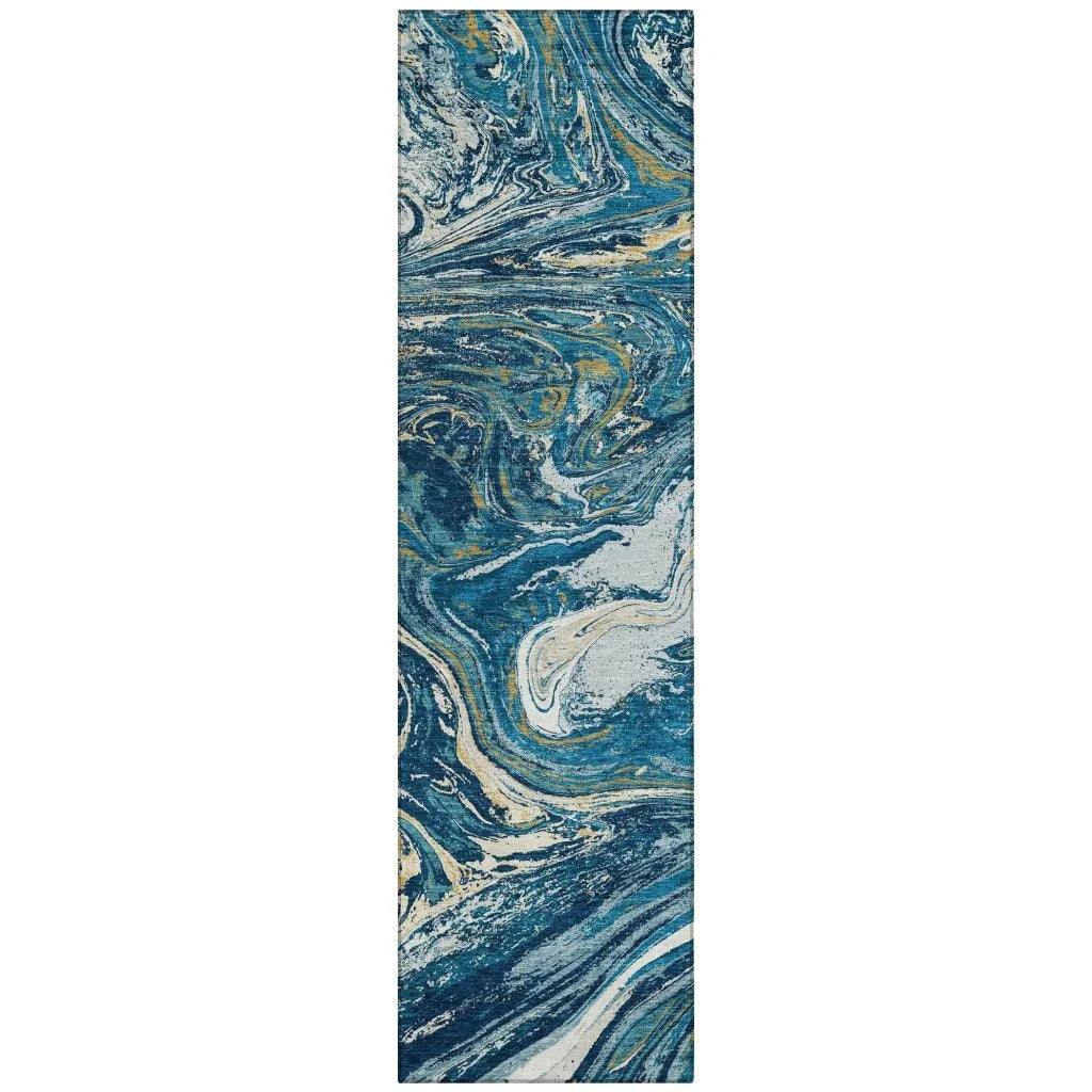 LOOMLAN Rugs Malika Navy Washable Indoor-Outdoor Rug