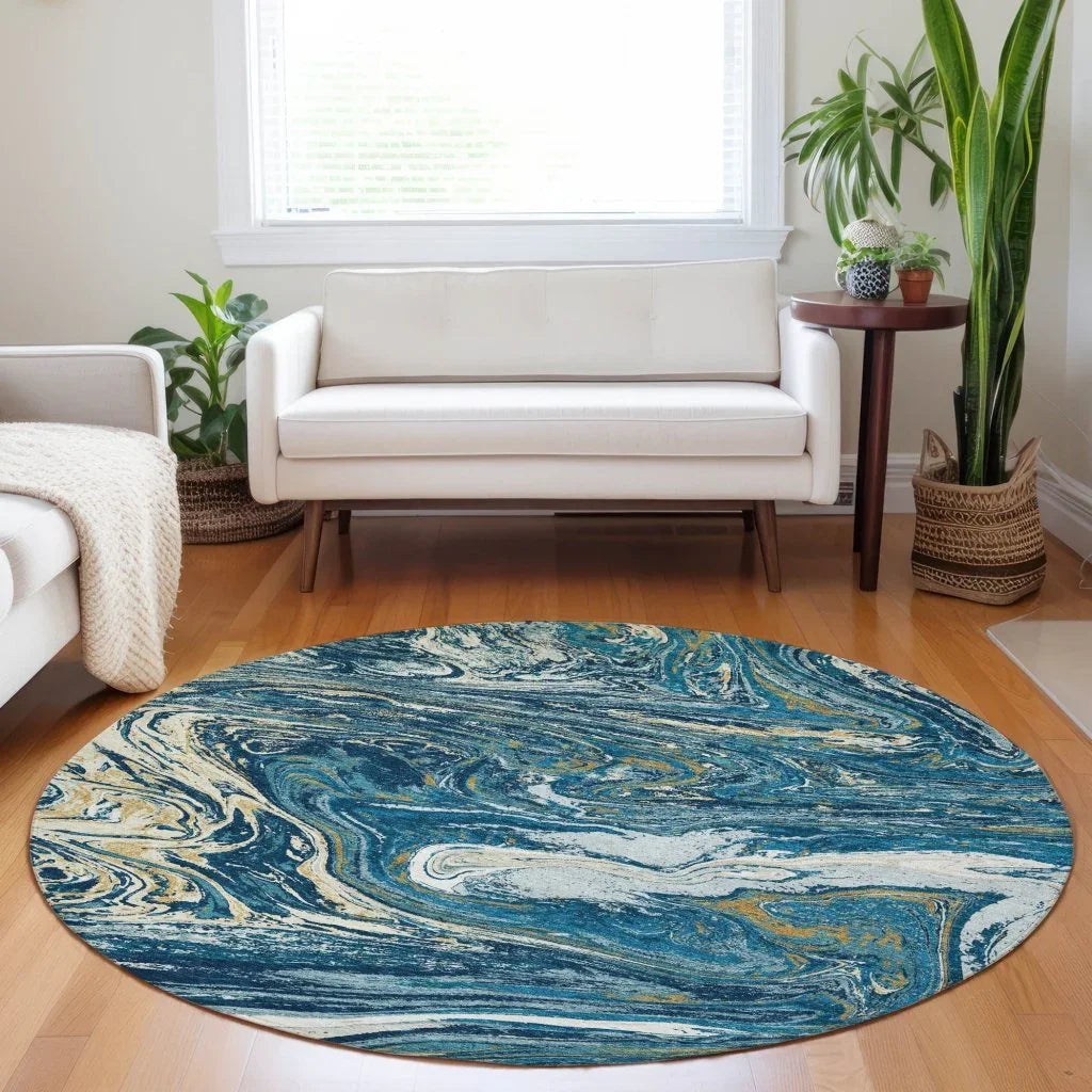 LOOMLAN Rugs Malika Navy Washable Indoor-Outdoor Rug