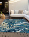 LOOMLAN Rugs Malika Navy Washable Indoor-Outdoor Rug