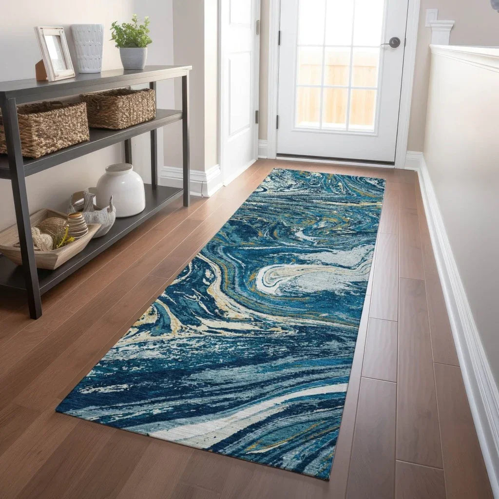 LOOMLAN Rugs Malika Navy Washable Indoor-Outdoor Rug