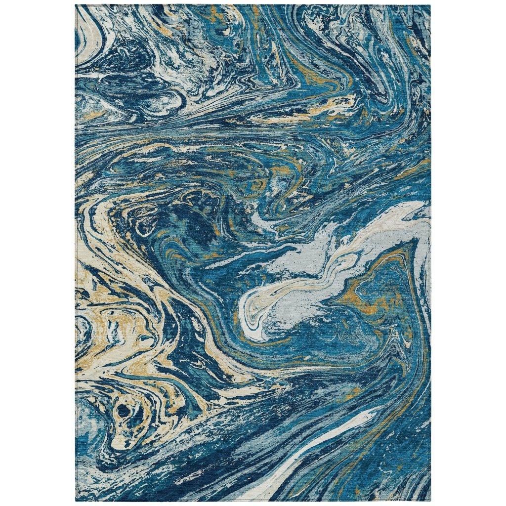 LOOMLAN Rugs Malika Navy Washable Indoor-Outdoor Rug