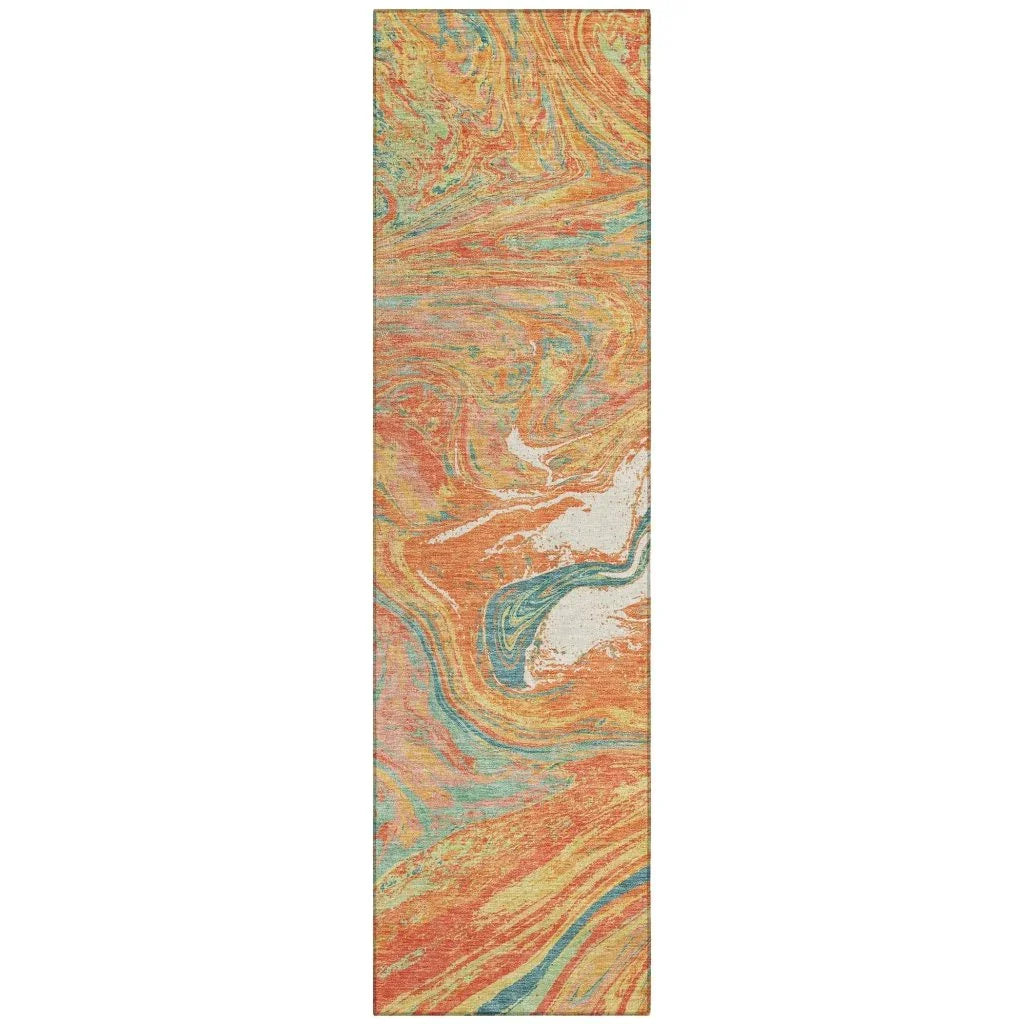 LOOMLAN Rugs Malika Orange Washable Indoor-Outdoor Rug