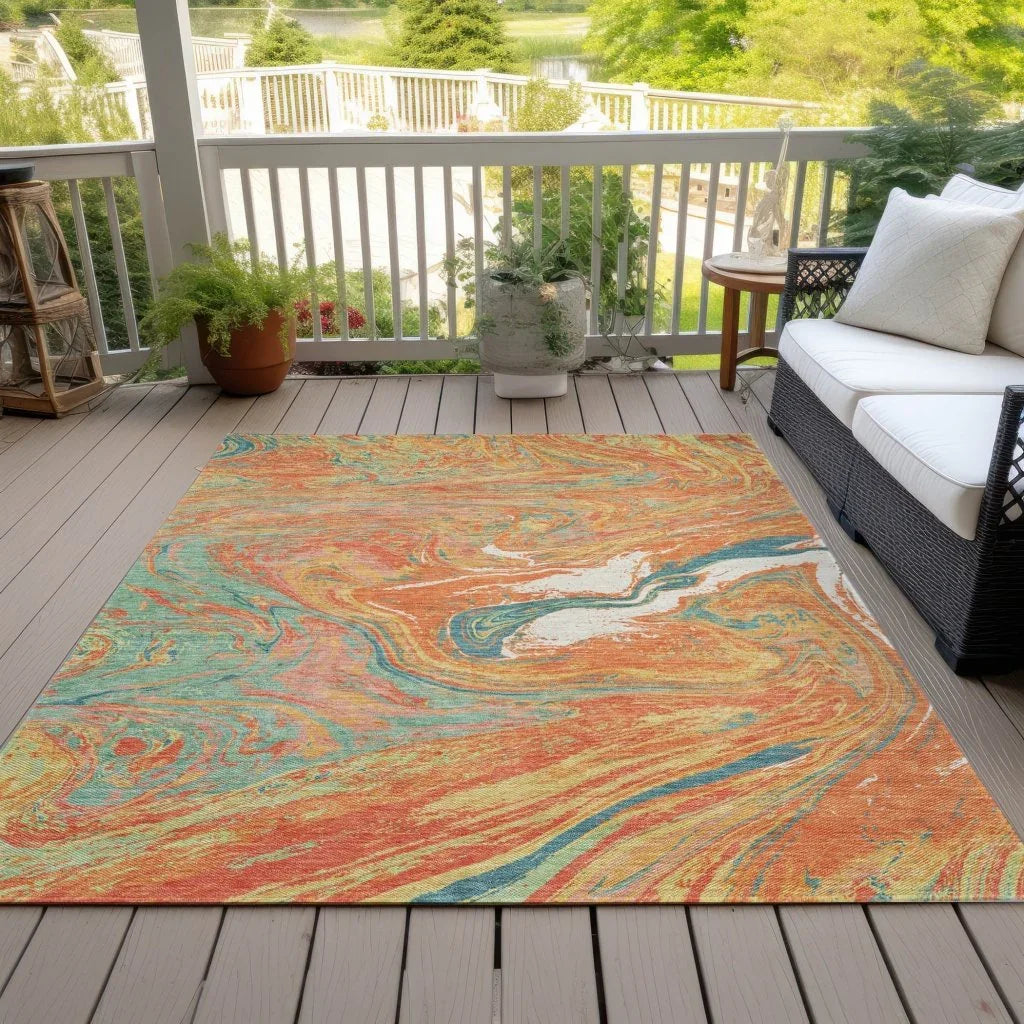LOOMLAN Rugs Malika Orange Washable Indoor-Outdoor Rug