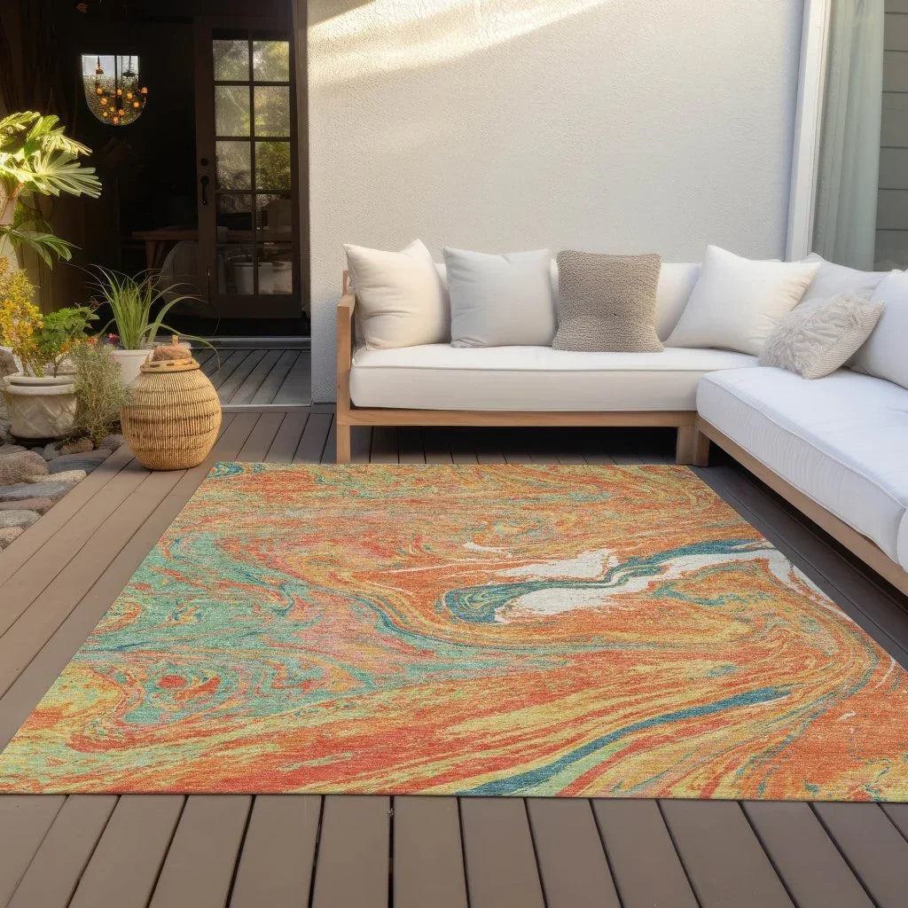 LOOMLAN Rugs Malika Orange Washable Indoor-Outdoor Rug