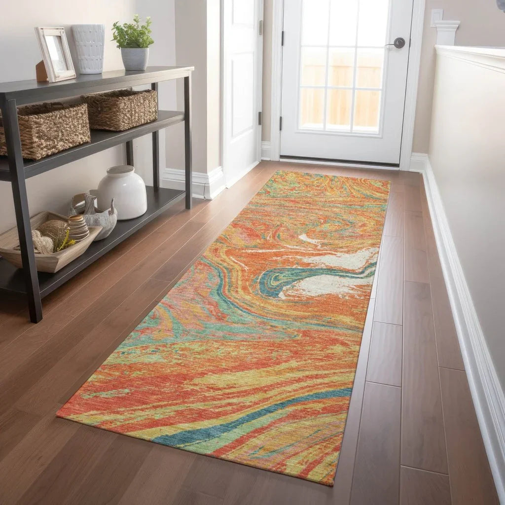 LOOMLAN Rugs Malika Orange Washable Indoor-Outdoor Rug