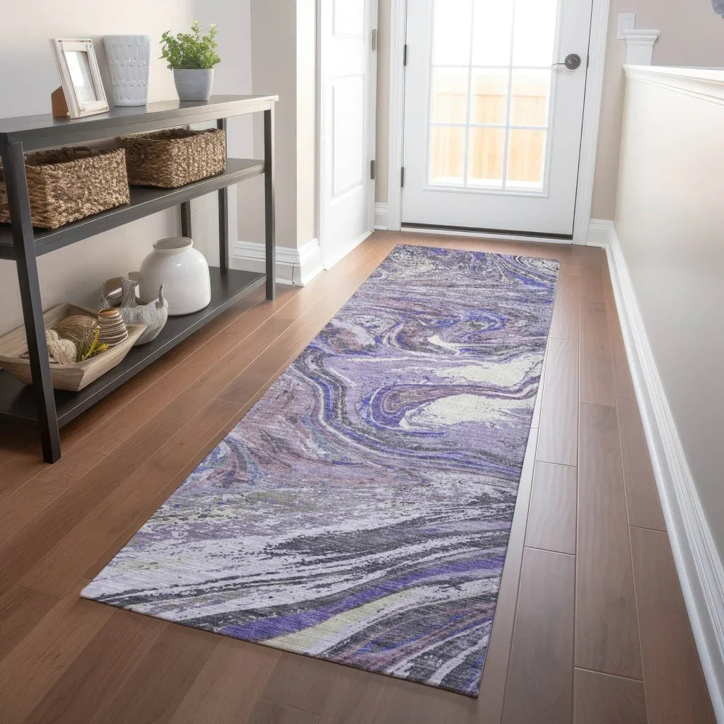 LOOMLAN Rugs Malika Purple Washable Indoor-Outdoor Rug