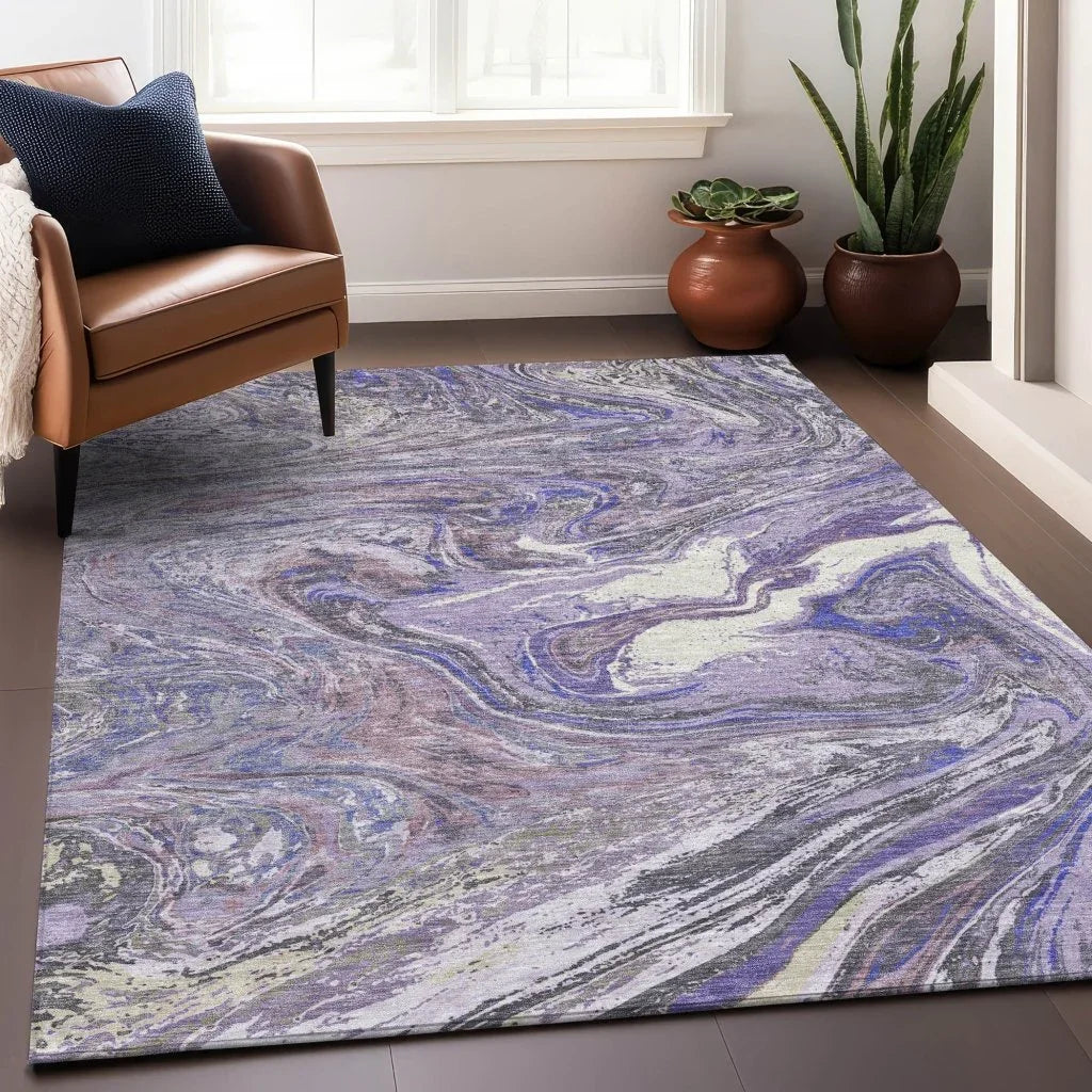LOOMLAN Rugs Malika Purple Washable Indoor-Outdoor Rug