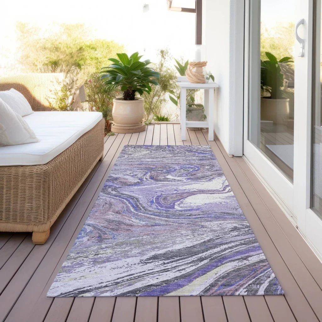 LOOMLAN Rugs Malika Purple Washable Indoor-Outdoor Rug