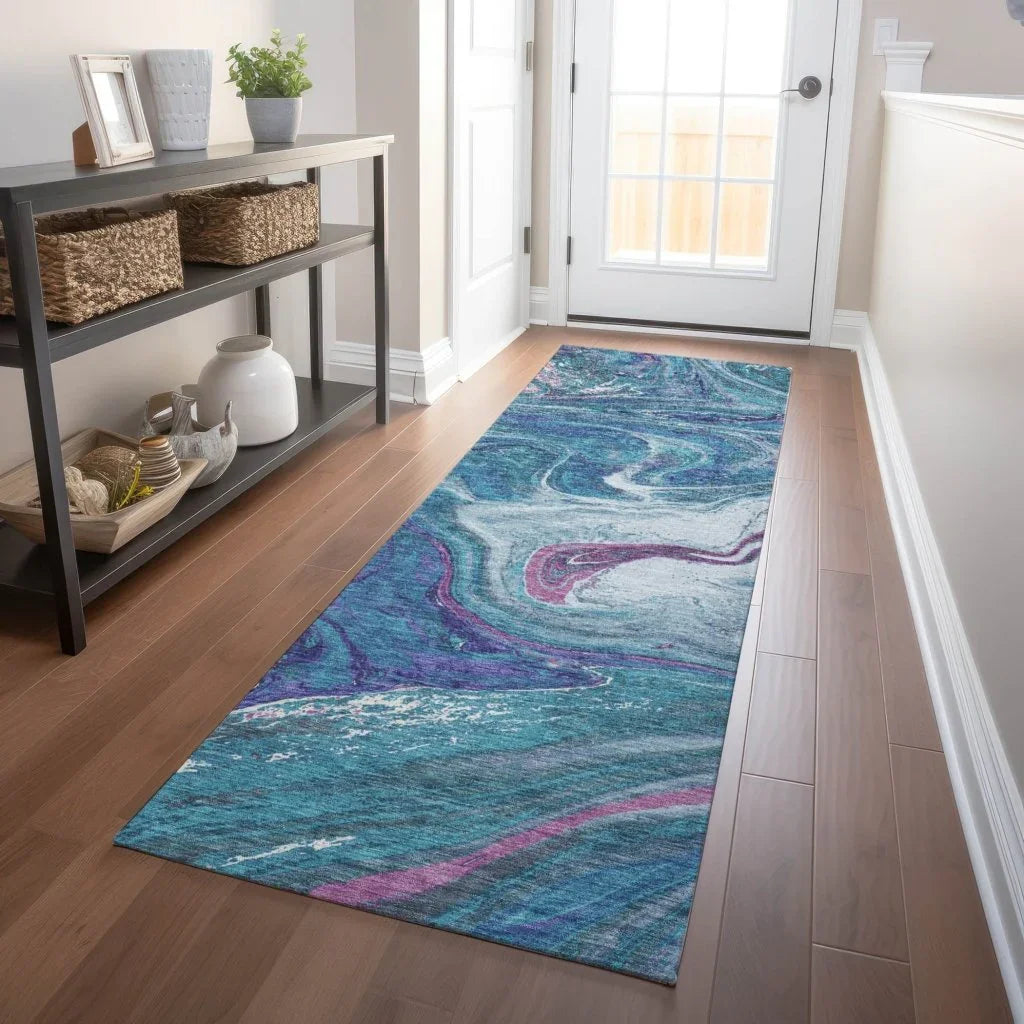LOOMLAN Rugs Malika Teal Washable Indoor-Outdoor Rug