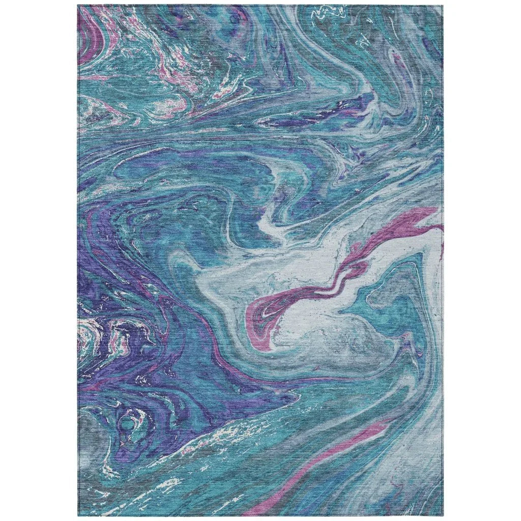 LOOMLAN Rugs Malika Teal Washable Indoor-Outdoor Rug