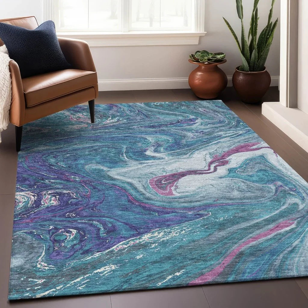 LOOMLAN Rugs Malika Teal Washable Indoor-Outdoor Rug