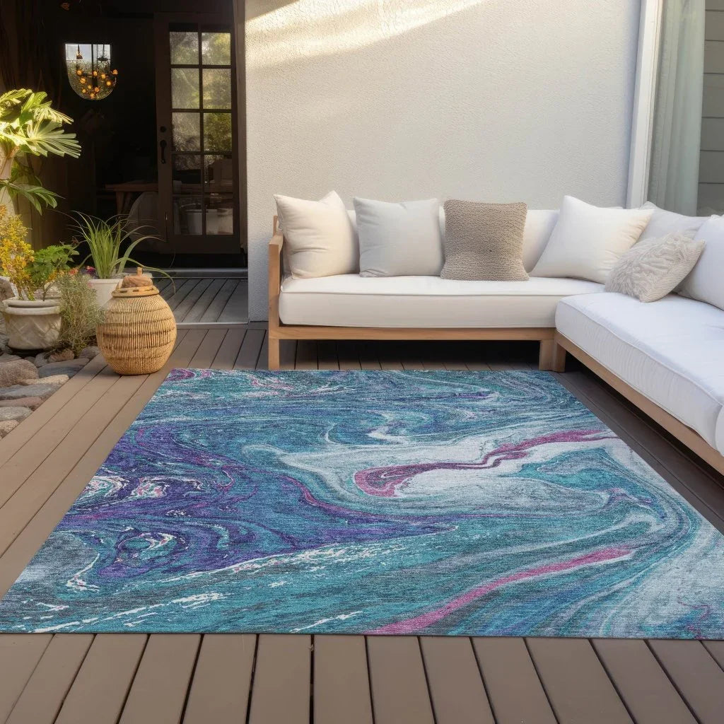 LOOMLAN Rugs Malika Teal Washable Indoor-Outdoor Rug