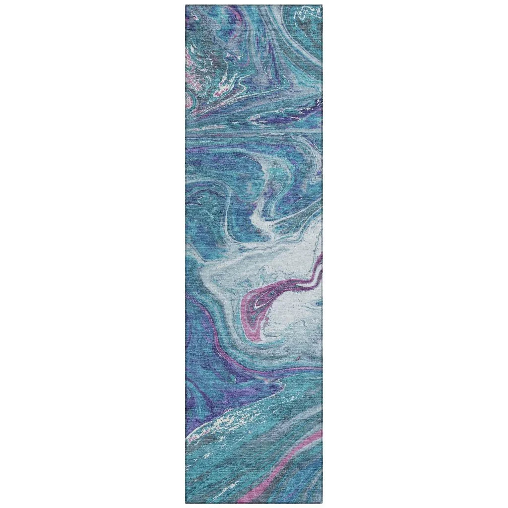 LOOMLAN Rugs Malika Teal Washable Indoor-Outdoor Rug