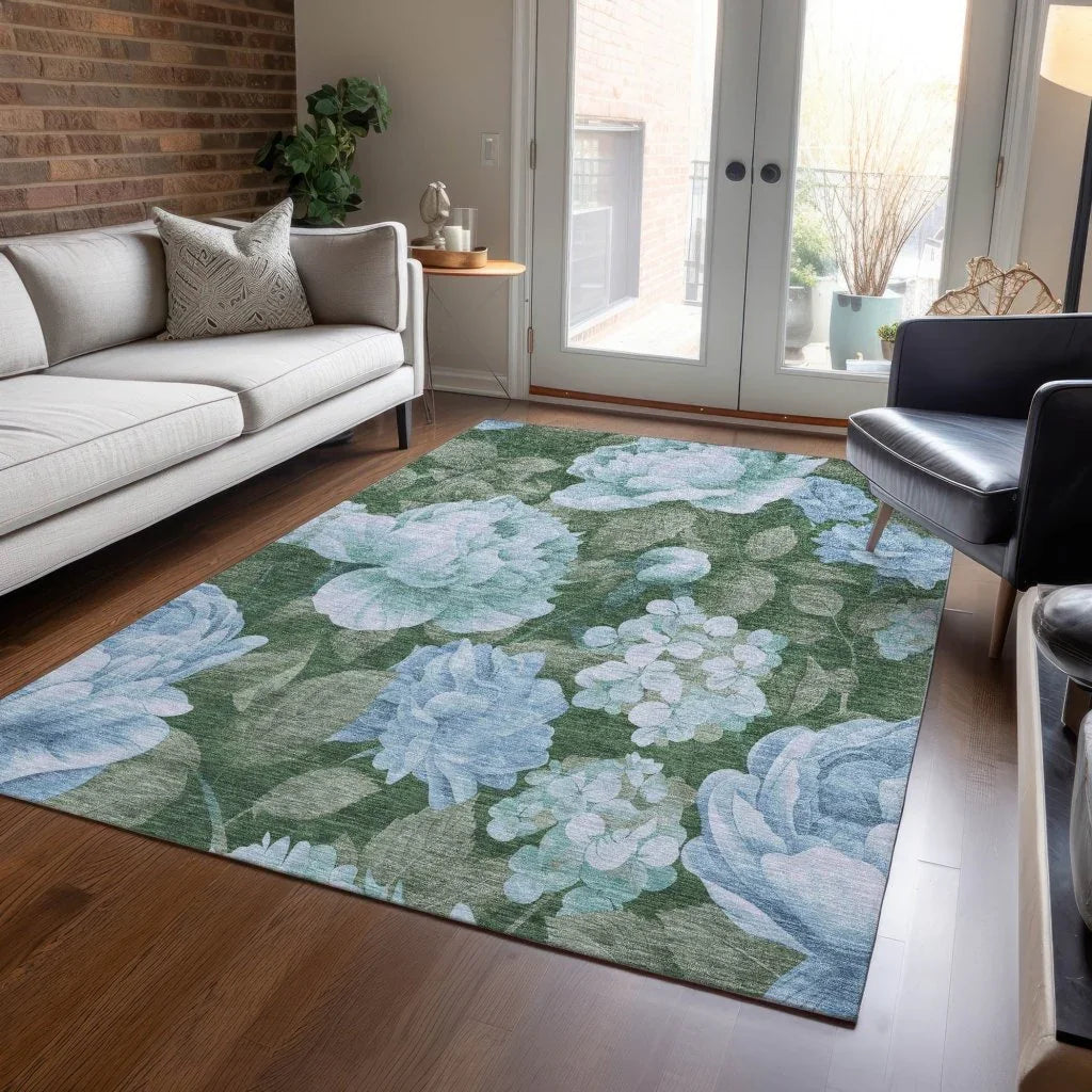 LOOMLAN Rugs Maroque Blue Washable Indoor-Outdoor Rug