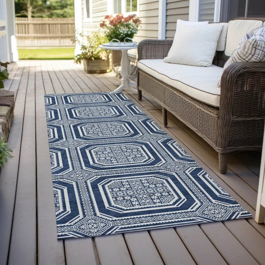 LOOMLAN Rugs Maruna Blue Washable Indoor-Outdoor Rug