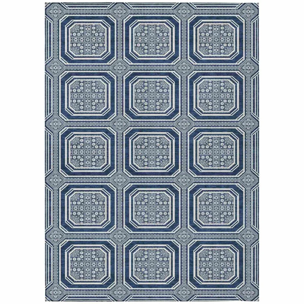 LOOMLAN Rugs Maruna Blue Washable Indoor-Outdoor Rug