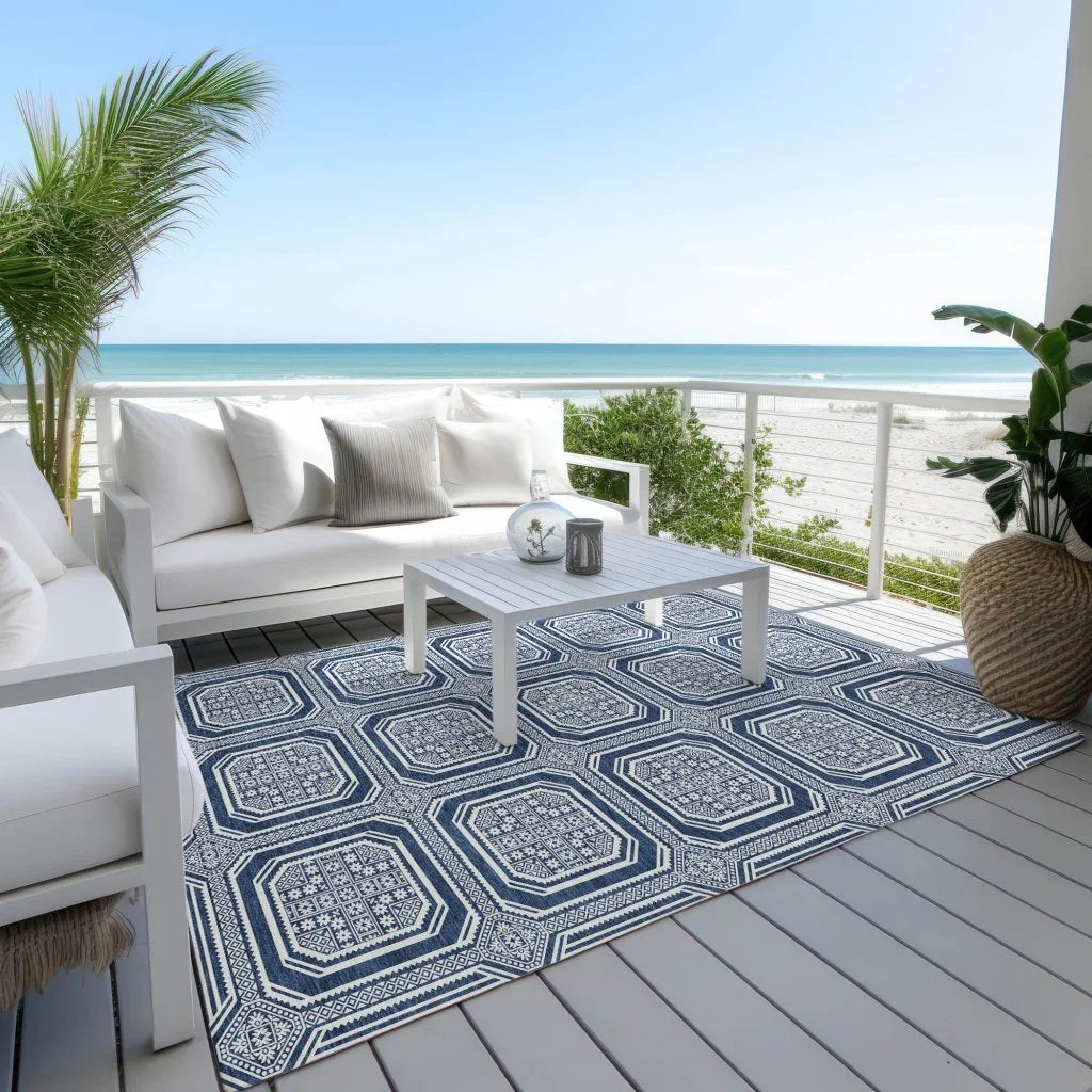 LOOMLAN Rugs Maruna Blue Washable Indoor-Outdoor Rug