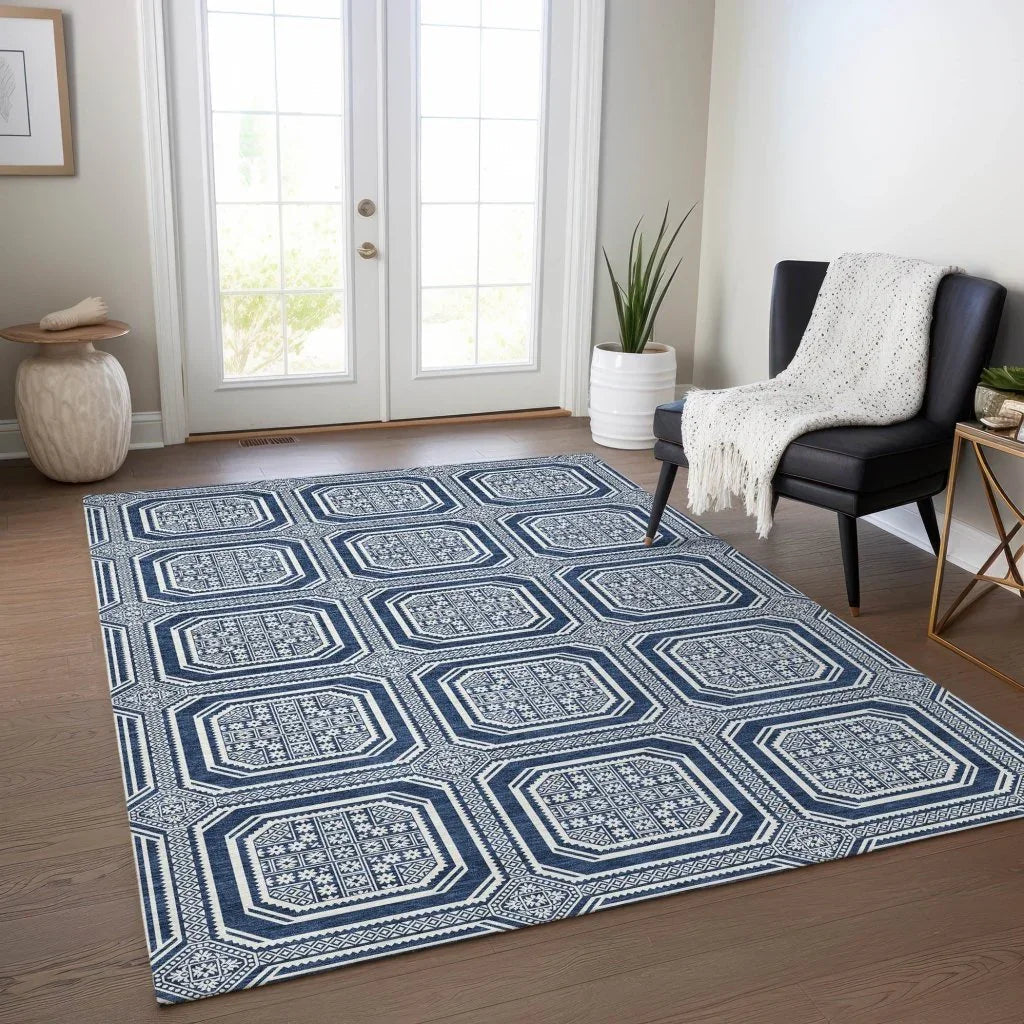 LOOMLAN Rugs Maruna Blue Washable Indoor-Outdoor Rug