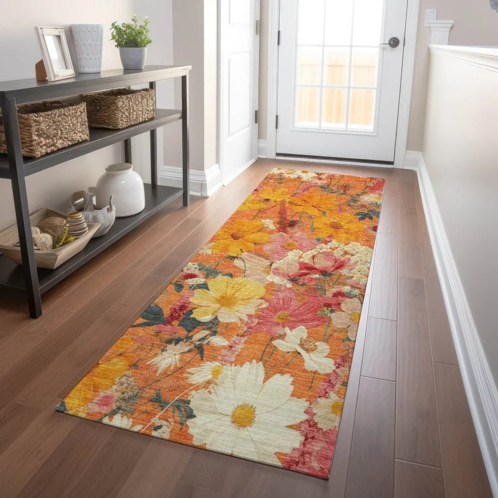 LOOMLAN Rugs Mehavi Orange Washable Indoor-Outdoor Rug