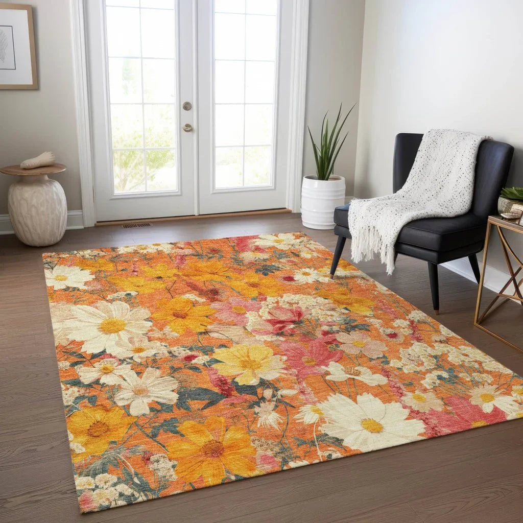LOOMLAN Rugs Mehavi Orange Washable Indoor-Outdoor Rug