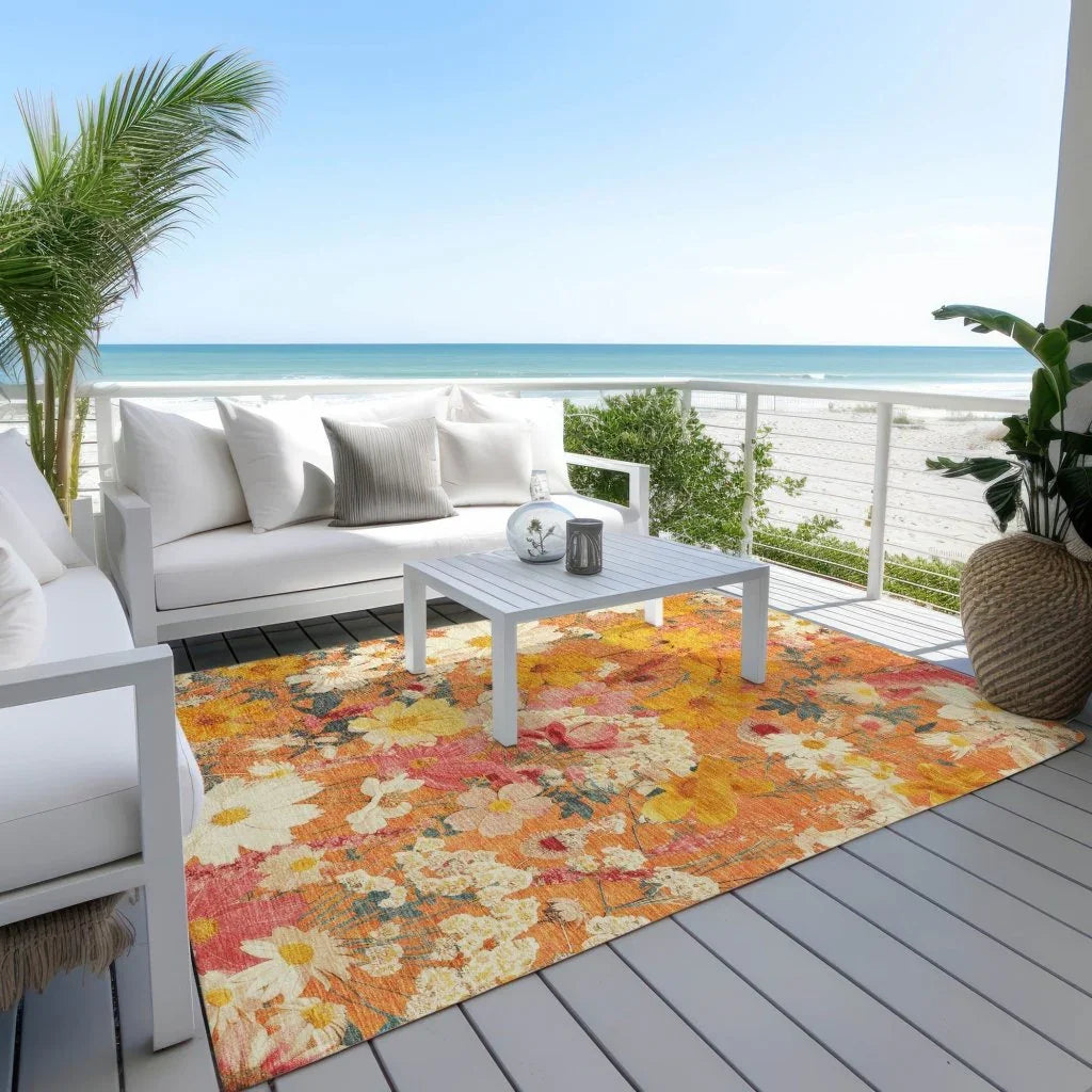 LOOMLAN Rugs Mehavi Orange Washable Indoor-Outdoor Rug